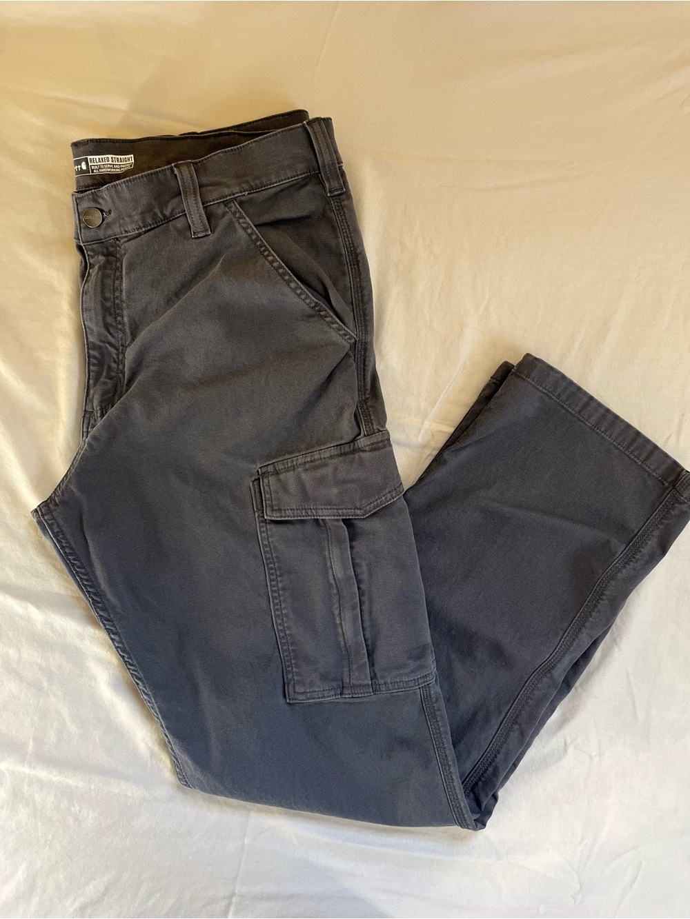 Mens Carhartt Relaxed Straight Cargo Pants 36x34 Gray Canvas Workwear